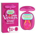 Gillette Venus Extra Smooth Snap Mini Travel Razor - Lubrastrip - 5 Blade - Pink