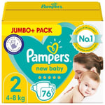 Pampers New Baby Nappies, Size 2 (4-8kg) Jumbo+ Pack (76 per pack)