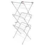 Russell Hobbs LA083357PINKEU7 Laundry Airer – 3 Tier Indoor Drying Rack, Folding Clothes Horse, Large 15M Air Dryer Space, Collapsible Compact Storage, Standing Rack, Fold Out Hanger Hooks, Pink/Grey