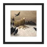 Schenck Anguish Sheep Ewe Crows Carrion Painting 8X8 Inch Square Wooden Framed Wall Art Print Picture with Mount