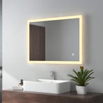 EMKE 800 X 600 mm Illuminated Backlit LED Bathroom Mirror, Wall Mounted Multifunction Bathroom Vanity Mirror with Lights and Demister Pad, Multiple Lighting Modes Smart Mirror