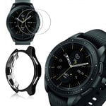 Miimall Compatible with Samsung Galaxy Watch 42mm Case with Screen Protector, HD Clear Anti-Scratch 9H Tempered Glass Film TPU Plating Shock-Proof Bumper Cover for Galaxy Watch 42mm