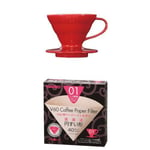 Hario V60 Red Ceramic Coffee Dripper 01 with Misarashi V60 Paper Filters 40 Sheets & Measuring Scoop