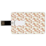 64G USB Flash Drives Credit Card Shape Watercolor Memory Stick Bank Card Style Vintage Coral Shells and Crabs Starfishes Marine Animals Nautical Decorative,Salmon Pale Brown Cream Waterproof Pen Thumb