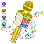 Teaisiy Wireless Bluetooth Karaoke Microphone, 4 in 1 Magic Sound Portable Handheld Kids Karaoke Machine for Home KTV/Outdoor with LED Lights, Compatible with Android & iOS/PC (Gold)