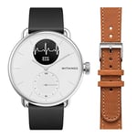 Withings - Scanwatch 38 mm White Set with 1 Black FKM 18 mm Wristband + 1 Brown 18 mm Leather Wristband - Hybrid Connected Watch with ECG, Heart Rate, SPO2 and Sleep Tracking
