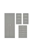 One Call Sanford High Gloss Ready Assembled 4 Piece Package - 2 Door Wardrobe, Chest Of 5 Drawers And 2 Bedside Chests