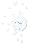 FLEXISTYLE Grande Horloge Murale Moderne en Forme de Papillon Ronde 30 cm, 15 Papillons, pour Salon, Chambre à Coucher, Chambre d'enfant, Produit fabriqué dans l'UE (Blanc)