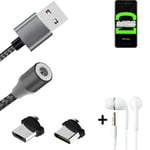 Data charging cable for + headphones Oppo Reno Ace 2 + USB type C a. Micro-USB a