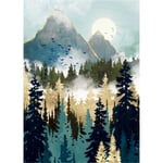Misty Mountain Forest Diamond Art Suit, Vuxen Abstrakt Diamantmålningssats, Rund Diamantmålning Present, Väggdekor (12x16)