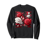 Red Rose Roses Flower Floral Design Monogram Letter N Sweatshirt