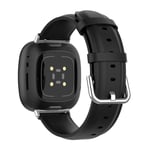 Fitbit Sense 2 / Versa 4 / 3 klockarmband i äkta läder - Svart Svart