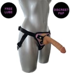 Strap On Kit 7 Inch Realistic FLESH Dildo with Balls + PINK Harness Sex Toy