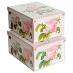Lot de 2 boîtes de rangement en carton, avec couvercle, pour ranger, fleurs, 39x50x24 cm ROSE, Roses