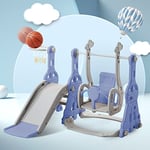 Slide Set for Children 4-in-1 Kids' Playset Toddler Climber and Swing Set Playground Play Set with Removable Basketball Hoop,Long Slide and Ball,Climb Stairs,Indoors & Outdoor Safe Play Equipment Blue