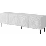 Bim Furniture - Meuble tv hole 190cm façade fraisée panneau mdf quatre portes blanc mat