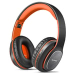 Wireless Headphones Over Ear, WorWoder [80 Hrs Playtime] Bluetooth Headphones, Foldable Hi-Fi Stereo, Soft Earmuffs & Light Weight, Built-in HD Mic ＆ Wired Mode for Cellphone PC TV （Black-Orange)