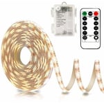 3m Batteridrivna LED-remsor med Fjärrkontroll, 90 LED-lampor Vattentäta, 8 Lägen, Dimbar, Timer, Självhäftande, Klippbar (Varmvit)