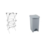 Vileda Sprint 3-Tier Clothes Airer, Indoor Clothes Drying Rack with 15 m Washing Line, Silver & Addis Eco Made from 100 Percent Plastic Family Kitchen Pedal Bin, 519000ADF