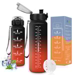Vikaster Water bottle, Gourde 1.5 Litre, sans BPA, Étanche & Réutilisable, Convient Pour la Gym, Yoga, Camping, Sport, Gourde Randonnée, B-noir Rouge