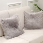 Monthly Faux Fur Throw Pillow Cover Fluffy Soft Decorative Square Pillow covers Plush Pillow Case Faux Fur Cushion Covers - For Livingroom Sofa Bedroom Car Seat Tent etc.Set of 2 (Gray, 45 x 45)