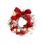 Christmas Wreath With Led String Light Bowknot And Plush Balls Red