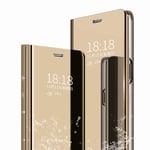Boleyi Mirror Case for Xiaomi Redmi 9C, Mirror Plating Flip Case With sleep/wake function, Folding Kickstand Stand, Flip Shockproof Case for Xiaomi Redmi 9C -Gold