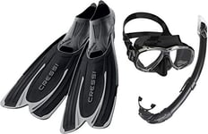 Cressi Agua Fins for Diving and Snorkeling, Size 45/46 (9.5/10.5) with Perla Mare Premium Scuba Mask Snorkel Set Adult - Black