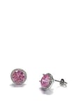 Buckley London The Carat Collection - Pink Round Halo Earrings, Silver, Women