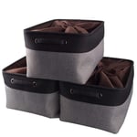 Mangata Large Canvas Storage Box 3 Pack, Fabric Storage Basket with Handles & drawstring for Cupboards, Shelves, Clothes, Toys (Foldable, Grey Black)