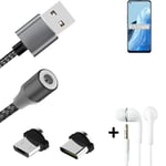 Data charging cable for + headphones Oppo Find X5 Lite + USB type C a. Micro-USB