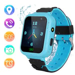 Kids GPS Tracker Smartwatch Phone – Waterproof GPS/LBS Smart Watch for Boys Girls with Call Camera Games Alarm SOS Clock Childrens Gifts Compatible with iOS and Android (Blue)