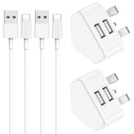 Niluoya Phone Charger 2M Cable with Wall Plug, 2-Pack Charging Cord and 2-Pack Dual USB Wall Charger Adapter UK Adaptor for iPhone 13 12 11 Xs/Xs Max/XR/X 8/7/6/6S Plus SE/5S/5C, Pad, Pod