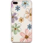 Apple iPhone 8 Plus Transparent Mobilskal Tecknade Blommor