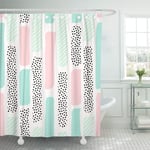 JOOCAR Design Shower Curtain, Pattern Brush Strokes in Pastel Pink Mint Green, Waterproof Cloth Fabric Bathroom Decor Set with Hooks