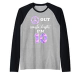 Peace Sign Out Single Digits I'm 10 Years Old 10th Birthday Raglan Baseball Tee