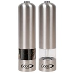Babz 2 x Large Stainless Steel Electronic Salt and Pepper Grinder Mill Set, Illuminates as it Grinds