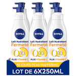 NIVEA Lait Hydratant Fermeté Q10 + Vitamine C Peaux Normales (lot de 6 x 250 ml), Lait corps enrichi en Co-Enzyme Q10 & Vitamine C, Lait corporel pour une peau plus ferme