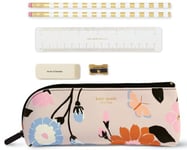 kate spade new york Pen and Pencil Case with School Supplies, Zip Pouch Includes 2 Pencils, Sharpener, Eraser, and Ruler, Floral Garden