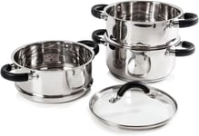 Tower T80836 Essentials Induction Steamer Pans 3 Tier with Glass Lid, Silicone