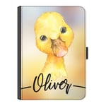 Personalised Initial Case For Apple iPad Pro 12.9 (2017) (2nd Gen) 12.9 inch, Yellow Ducking with Name/Text, 360 Swivel Leather Side Flip Folio Cover, Duck Ipad Case with Initials