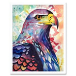 Bald Eagle Bird Folk Art Multicoloured Watercolour Painting Art Print Framed Poster Wall Decor 12x16 inch