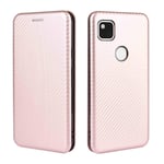 HAOTIAN Case for Google Pixel 4a 5G(6.2") Flip Wallet Cover with [Card Slots], Anti-Scratch Carbon Fiber PC + Shockproof TPU Inner Protective + Ring Stand Holder. Rose