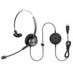 MKJ USB Headset with Microphone Noise Cancelling for PC Laptop Computer Headset with Dragon Dictation Microphone for Skype Microsoft Teams Zoom Meetings Cisco Jabber Webex Webinar Online Teaching