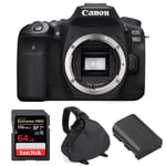 Canon EOS 90D Nu + SanDisk 64GB Extreme PRO UHS-I SDXC 170 MB/s + Canon LP-E6N + Sac | Garantie 2 ans