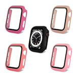 AOTUAO PC Case Cover Compatible with Apple Watch SE Series 6 5 4 44mm,Tempered Glass Screen Protector Overall Protective Cover for iWatch SE Series 6 5 4 44mm,4 Pack Red Pink Bean Pink Rose Pink Pink