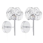 MiniSun Pair of Modern Single Chrome & Clear Acrylic Jewel Intertwined Rings Pull Switch Wall Lights - Complete with 3w LED G9 Bulbs [3000K Warm White]