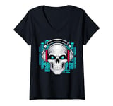 Womens Music Forever Skull With Headphones Ink Graphic Rock Song V-Neck T-Shirt
