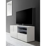 Meuble TV moderne 121 cm laqué blanc brillant Milenor Blanc
