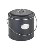 WENKO Poubelle à Compost Nero 6L | Pot de Cuisine extérieur composteur | Composteur pour déchets organiques avec Couvercle avec étiquette | Filtres à Charbon Actif | Métal | Ø 22,5 x 22,5 cm | Noir
